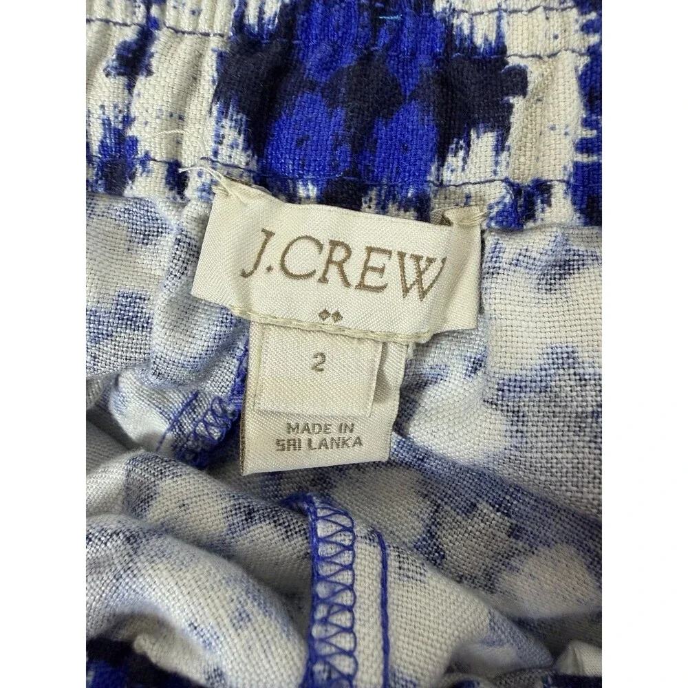 J Crew Women Boardwalk Elastic Pull On Shorts  Geometrc Multi Blue LINEN BLEND 2